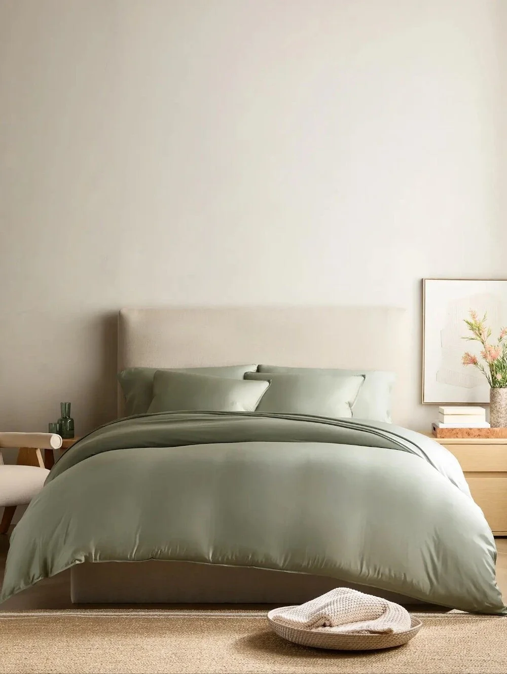 Quince Organic Bamboo Sage Green Duvet Cover With Shams Set  Full/queen NWT